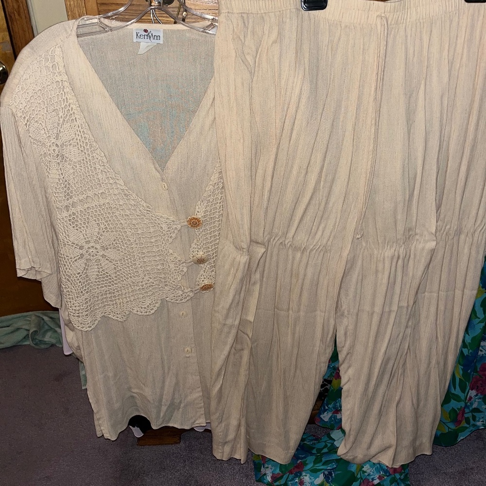 Linen Cream /Off White Pant Set